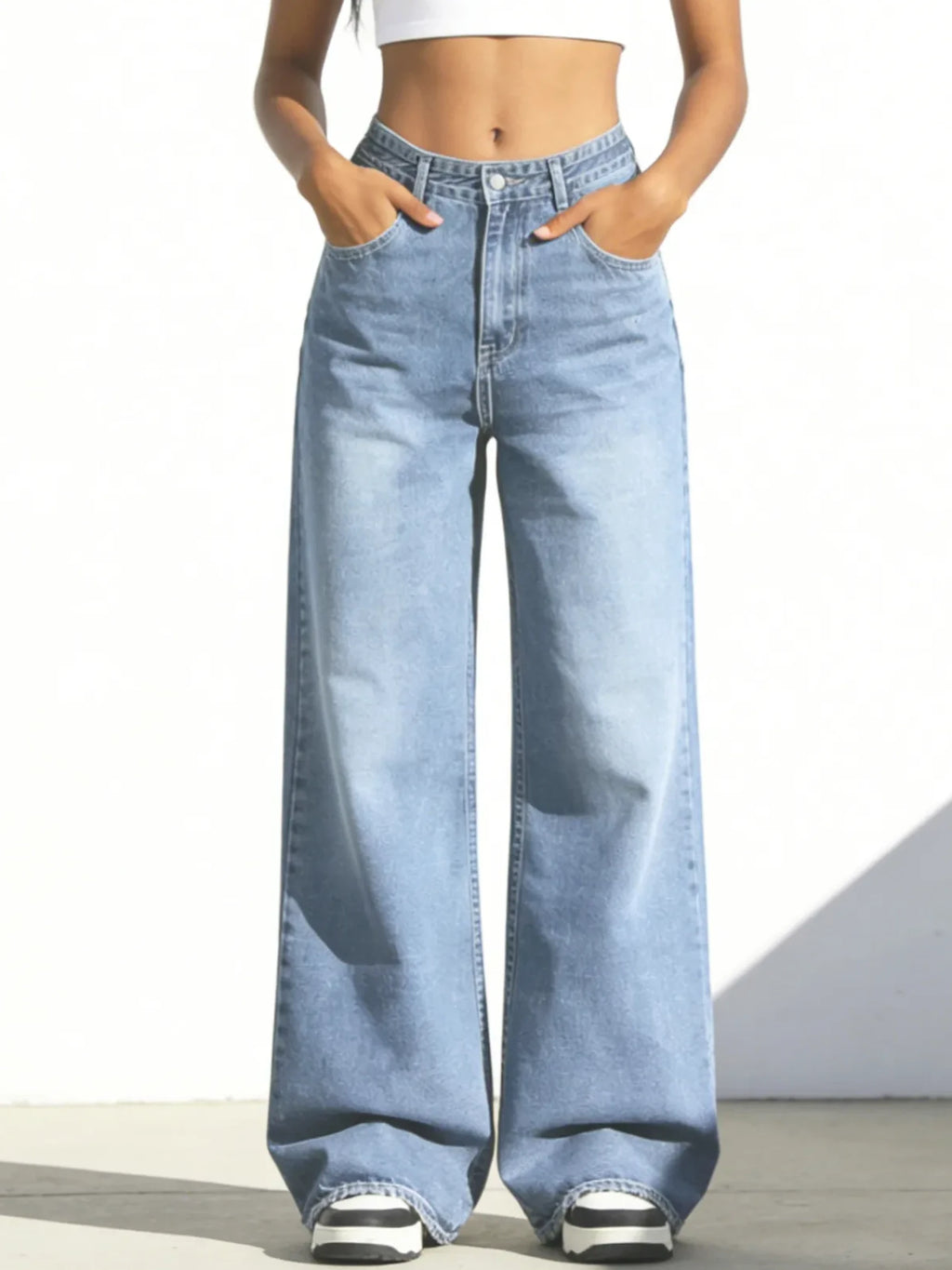 Women’s High-Waisted Wide Leg Jeans – Stretchy Straight Fit Casual Denim