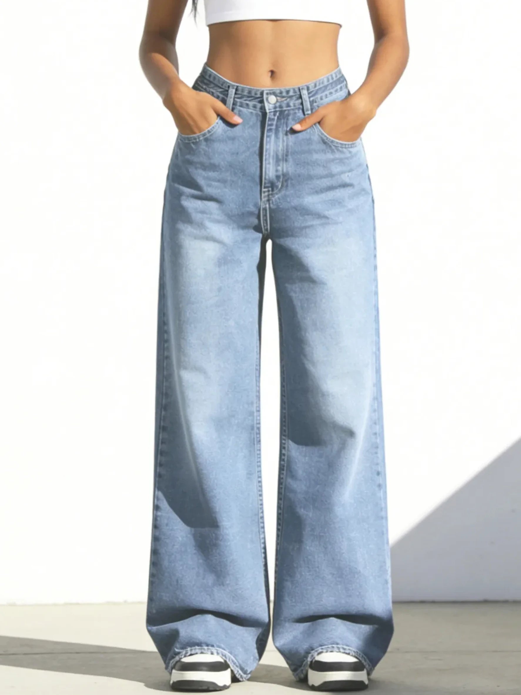 Women’s High-Waisted Wide Leg Jeans – Stretchy Straight Fit Casual Denim
