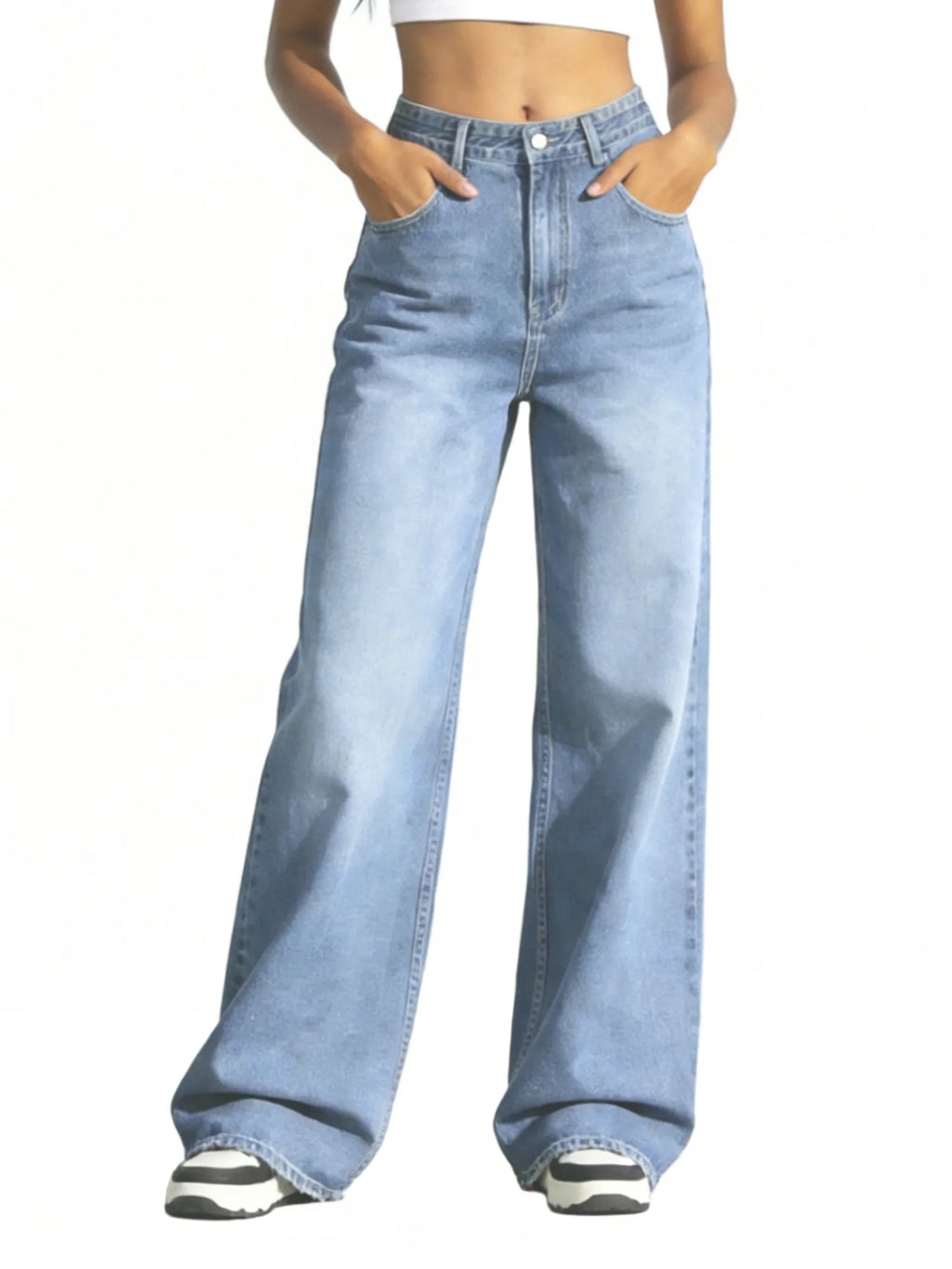 Women's Light Blue High Waist Jeans (Wide Leg) | skyllc XS-XXL