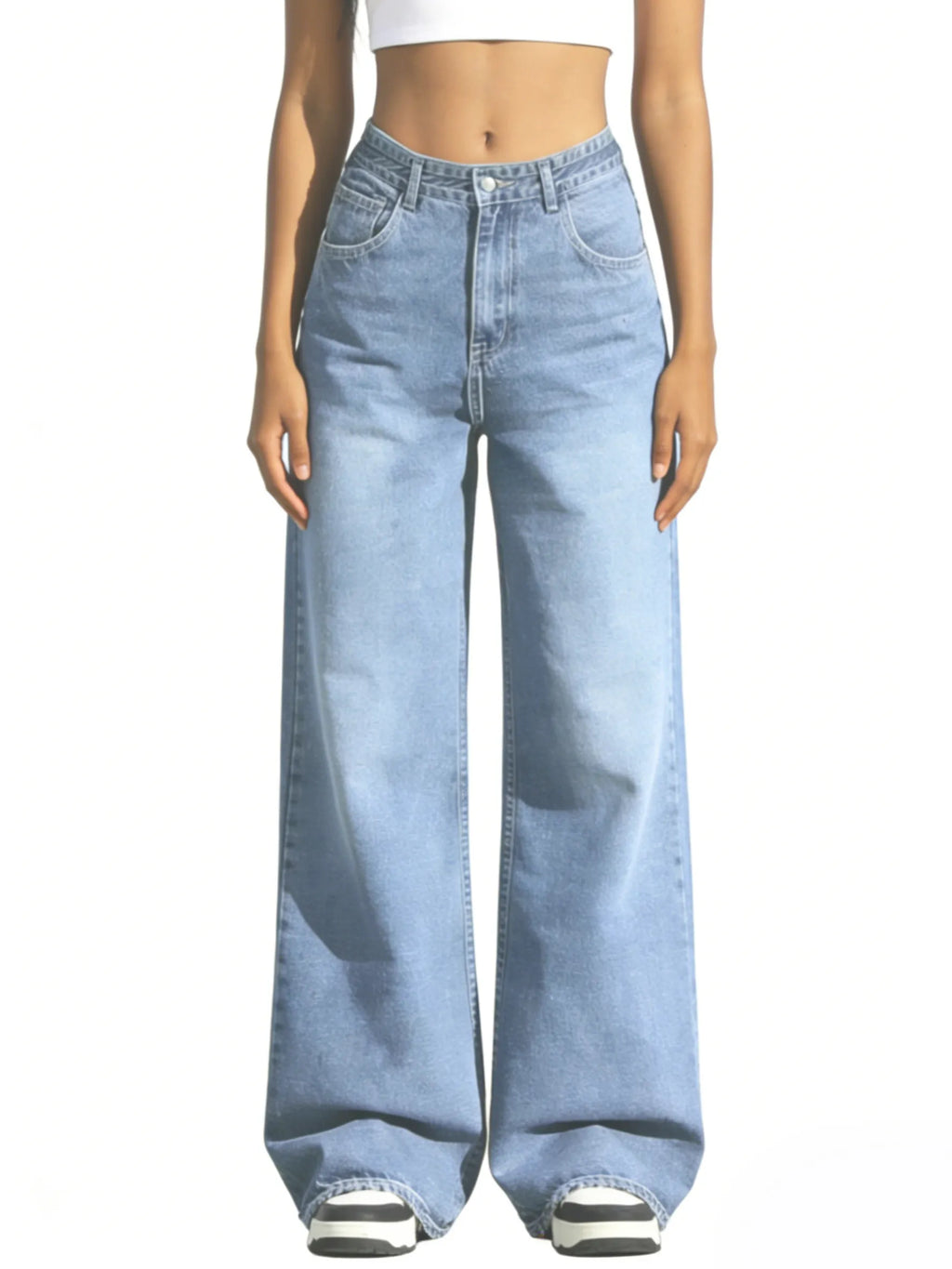 Women's Light Blue High Waist Jeans (Wide Leg) | skyllc XS-XXL
