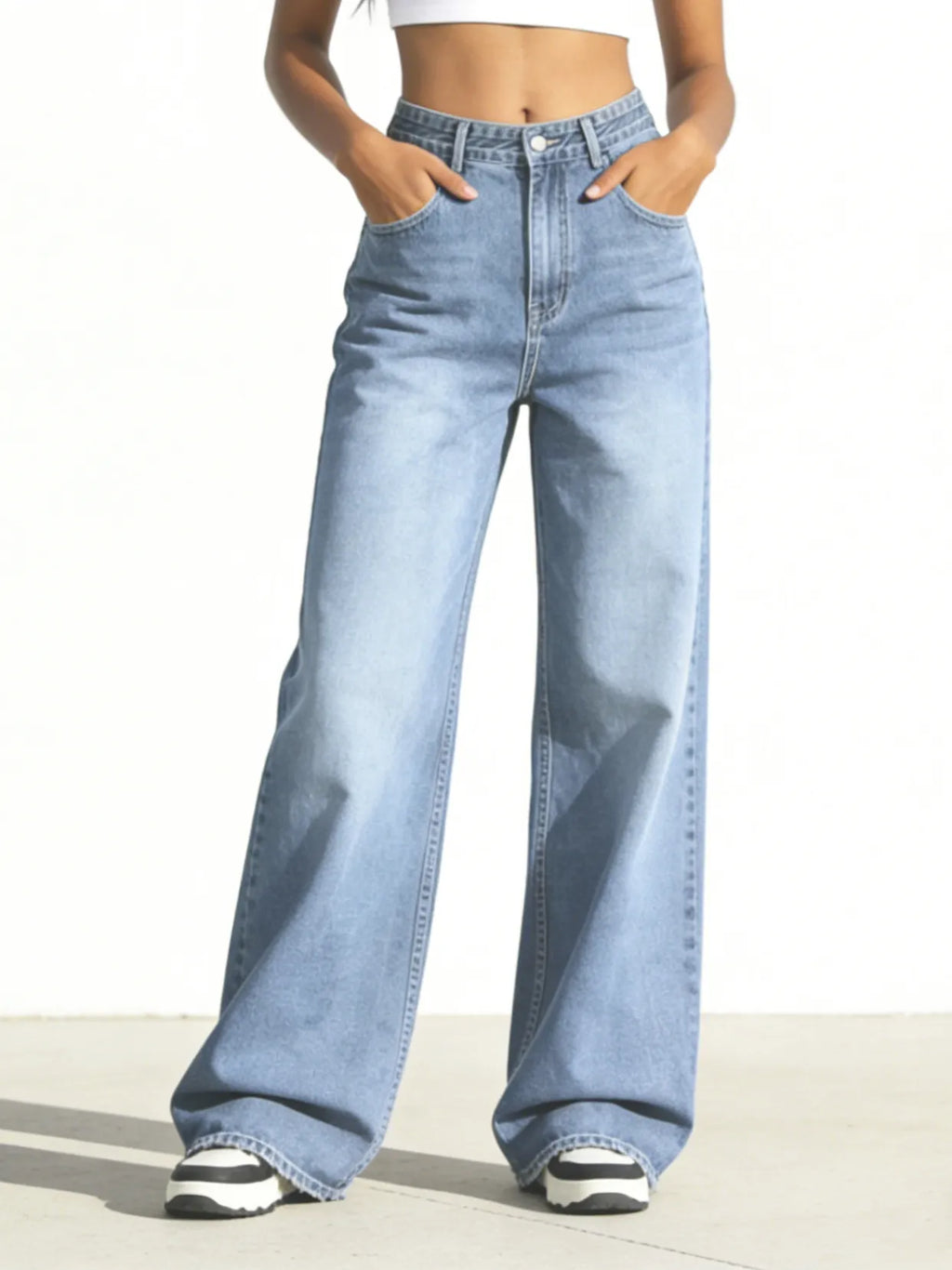 Women's Light Blue High Waist Jeans (Wide Leg) | skyllc XS-XXL