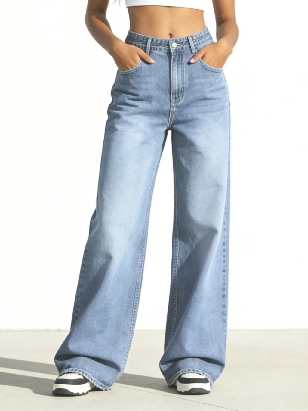 Women’s High-Waisted Wide Leg Jeans – Stretchy Straight Fit Casual Denim