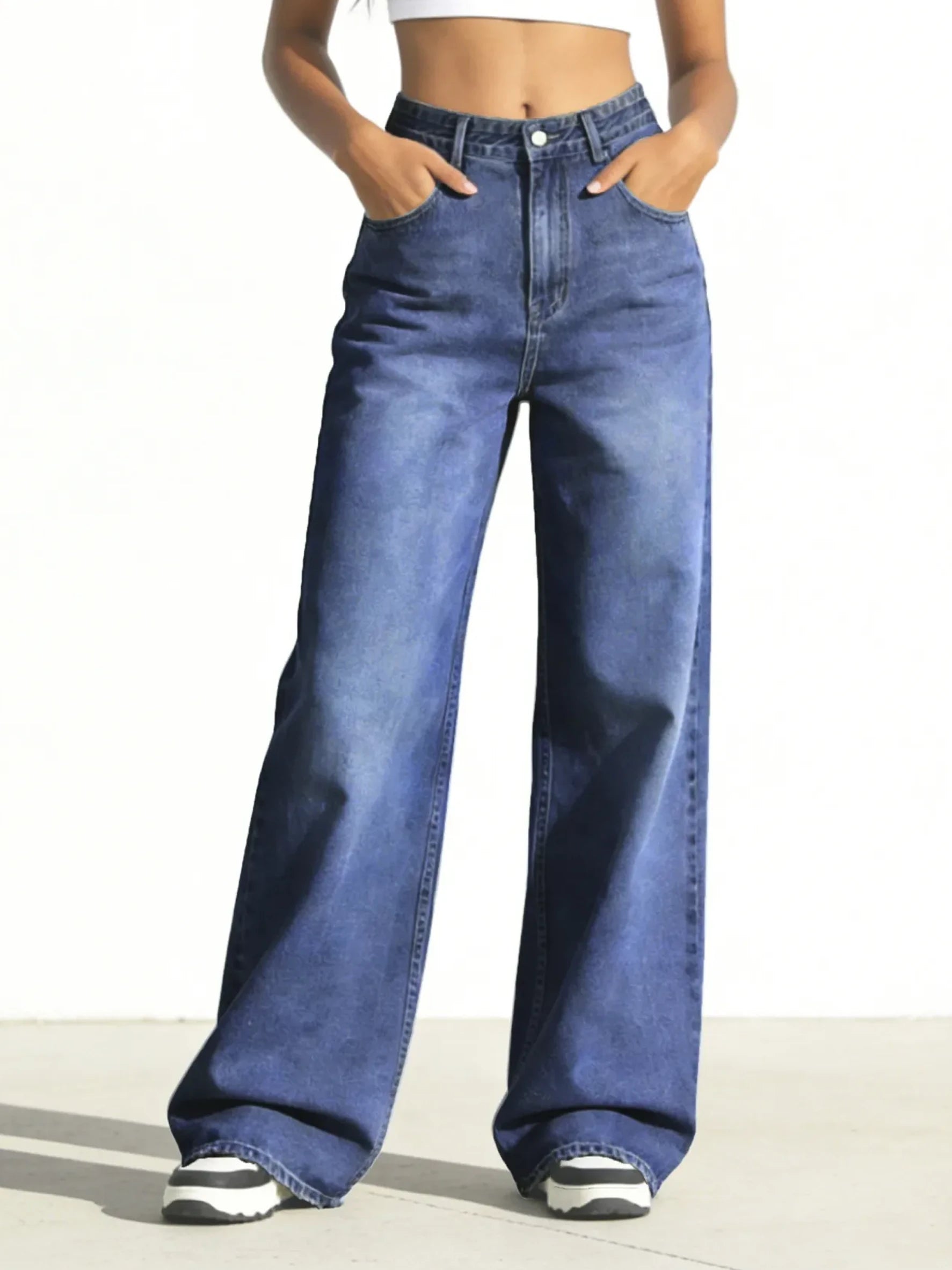 Women’s High-Waisted Wide Leg Jeans – Stretchy Straight Fit Casual Denim