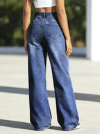 Women’s High-Waisted Wide Leg Jeans – Stretchy Straight Fit Casual Denim