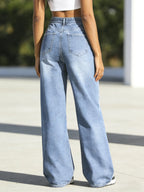 Women’s High-Waisted Wide Leg Jeans – Stretchy Straight Fit Casual Denim